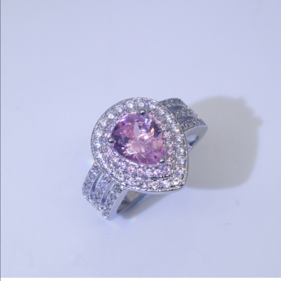 White Gold Filled Pink Pear Shaped Ring - Picture 5 of 5